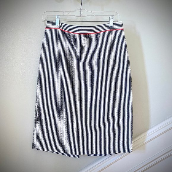 J. Crew Seersucker Stripe No. 2 Pencil Skirt with Neon Trim, Size 4 - Picture 2 of 10
